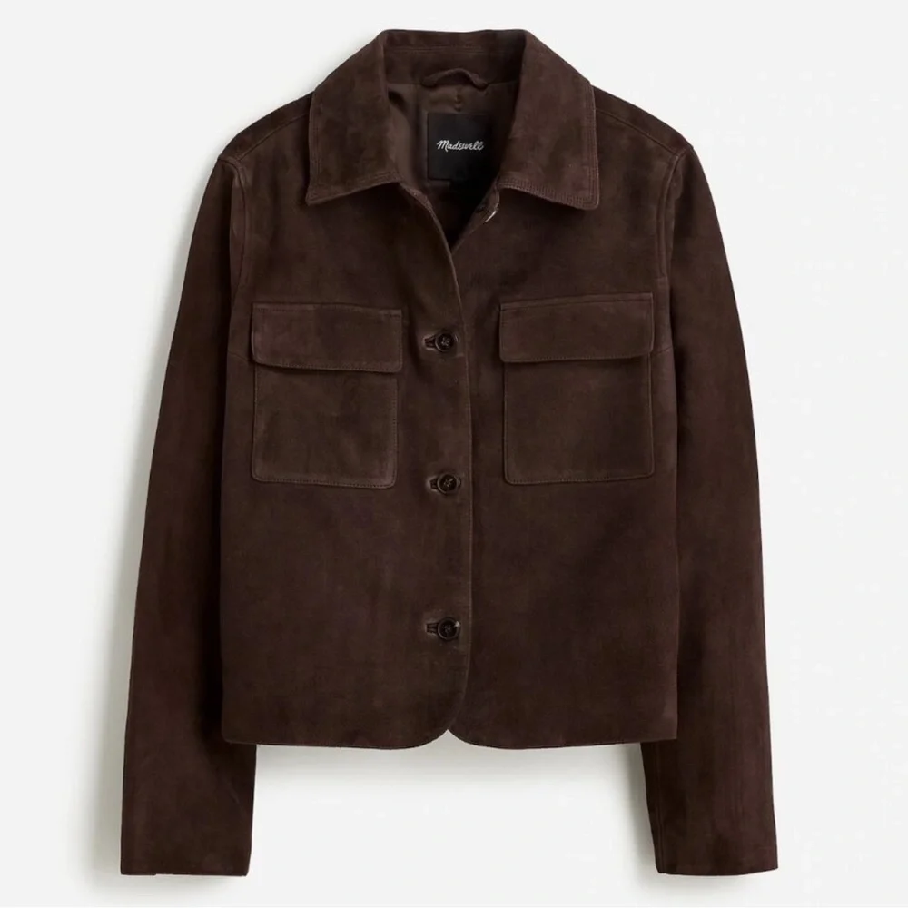 Madewell Stitched-Collar Shirt-Jacket in Suede Dark Carob S - Picture 4 of 16